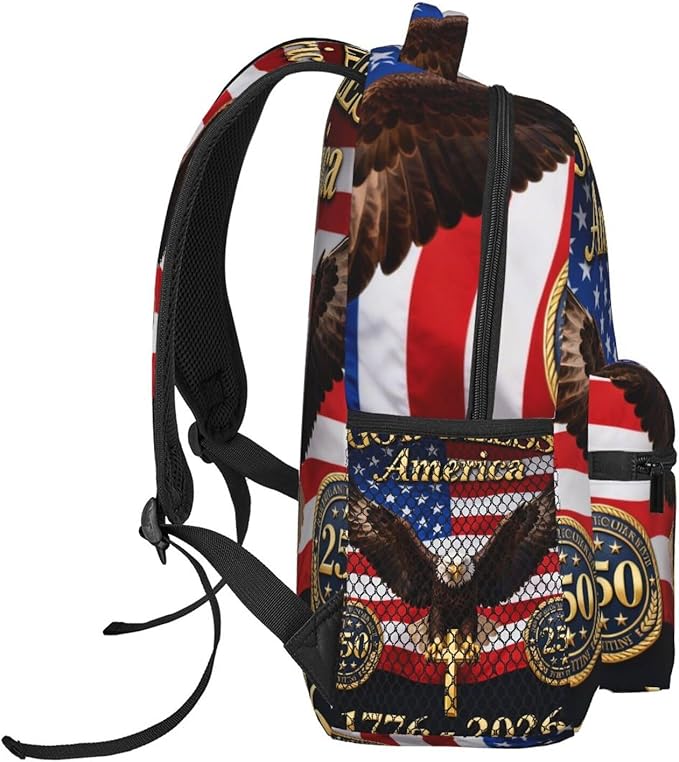 Polyester Daypack for Hiking Work Running, Big Capacity Anti-Theft Multipurpose Shoulder Bag, 250th Anniversary 1776-2026 Patriotic Eagle Art Travel and Sport Backpack Rucksack