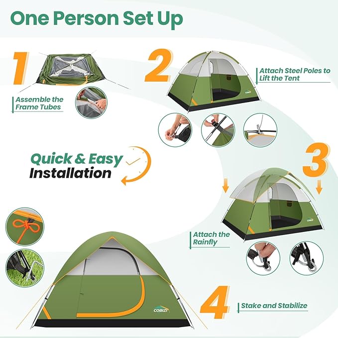 COBIZI 4-6-8-10 Person Camping Tent, Spacious Family Tents for Camping Ideal, Hiking, 3500mm Waterproof Double-Layer Windproof Tent for Hiking & Backpacking