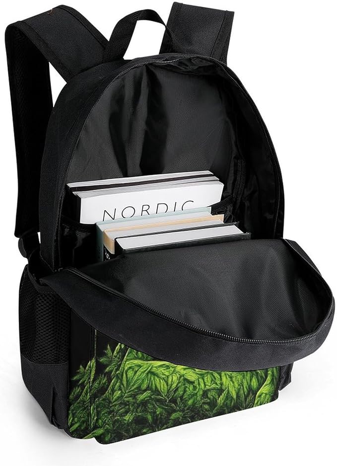 Backpack Anti-Theft Multipurpose Large Capacity Carry On Bag, Beauty Green Marijuanaweed Leaf Woman Camping Outdoor Backpack With Side Pockets
