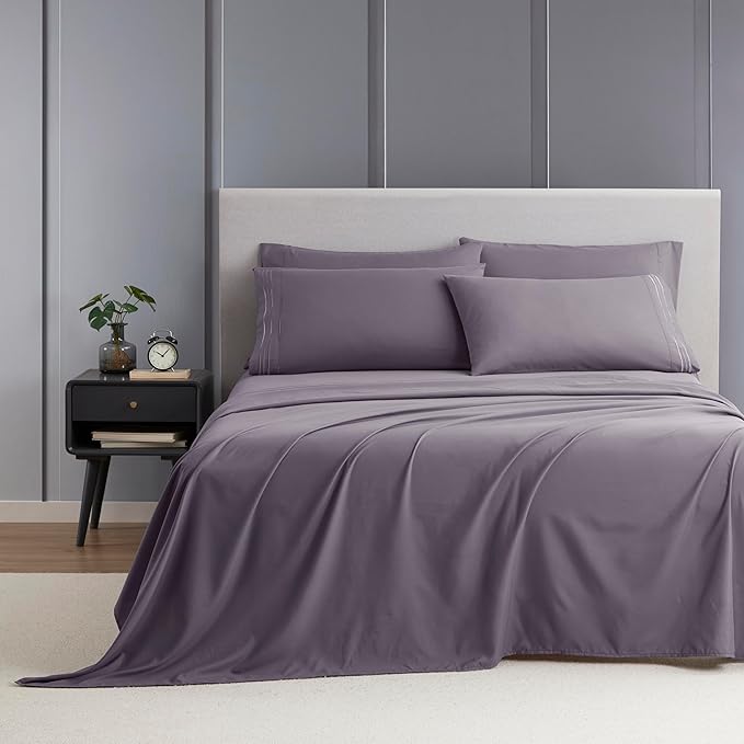 Clara Clark Twin XL Sheets - Hotel Luxury 5 Piece Bed Sheets for Twin XL Size Bed - Soft Bedding Sheets & Pillowcases, Fits Mattress up to 16 inch deep. Twin XL, Grayish Purple
