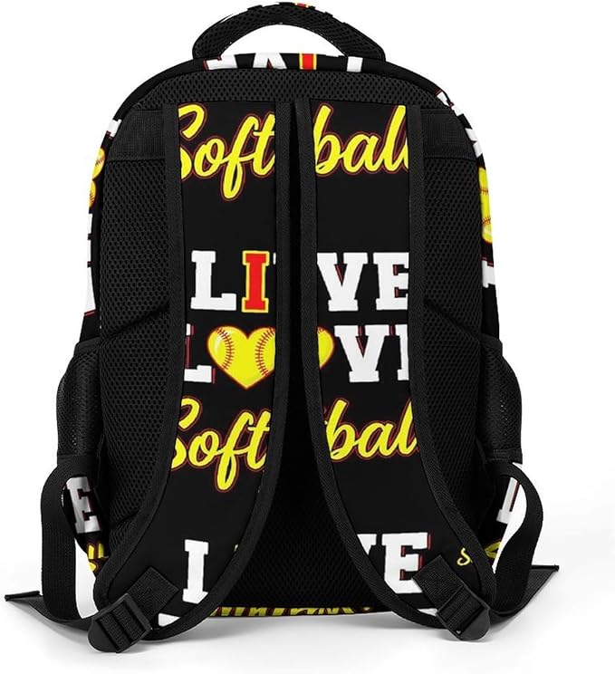 Travel Backpack I Live Love Softball for Women Men, Anti Theft Laptop Daypack with Large Capacity for College Work Weekender Outdoor