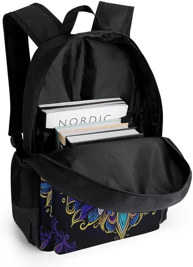 Supdreamc Men Women Polyester Abstract Symbol Of All Seeing Eye Boho Indian Ethnic Style Daypack Big Capacity Shoulder Bag With Smooth Zippers for Hiking Work Walking Cycling