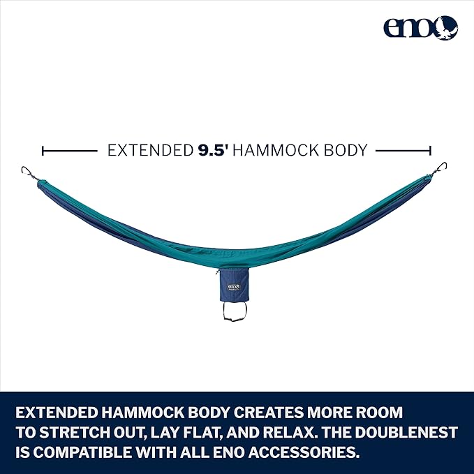 ENO DoubleNest Hammock - Lightweight, Portable, 1 to 2 Person Hammock - for Camping, Hiking, Backpacking, Travel, a Festival, or The Beach - Seafoam/Navy