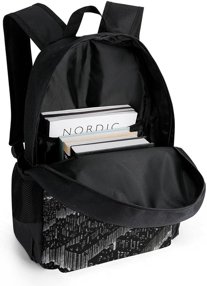 Women Men Polyester New York City Night View Casual Daypack Large Capacity Bookbag With Side Pockets for Sports Picnic Walking Cycling