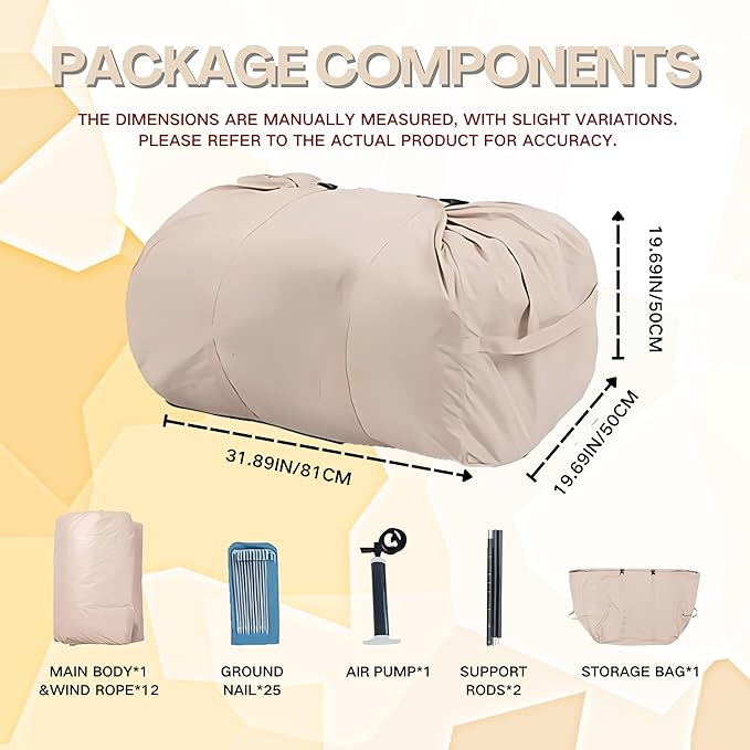 Inflatable Tent, Outdoor Easy Setup Inflatable Tents for Camping, Portable Blow Up Tent with Stove Jack, Cotton Canvas Material for Glamping, for 4 Season, 4/6/8/10 Person Use