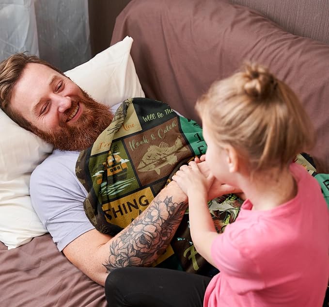 Fishing Gifts for Men/Women, Fishing Blanket 60"x50", Cool Funny Fishing Gifts for Teen Boys, Fish Themed Blanket