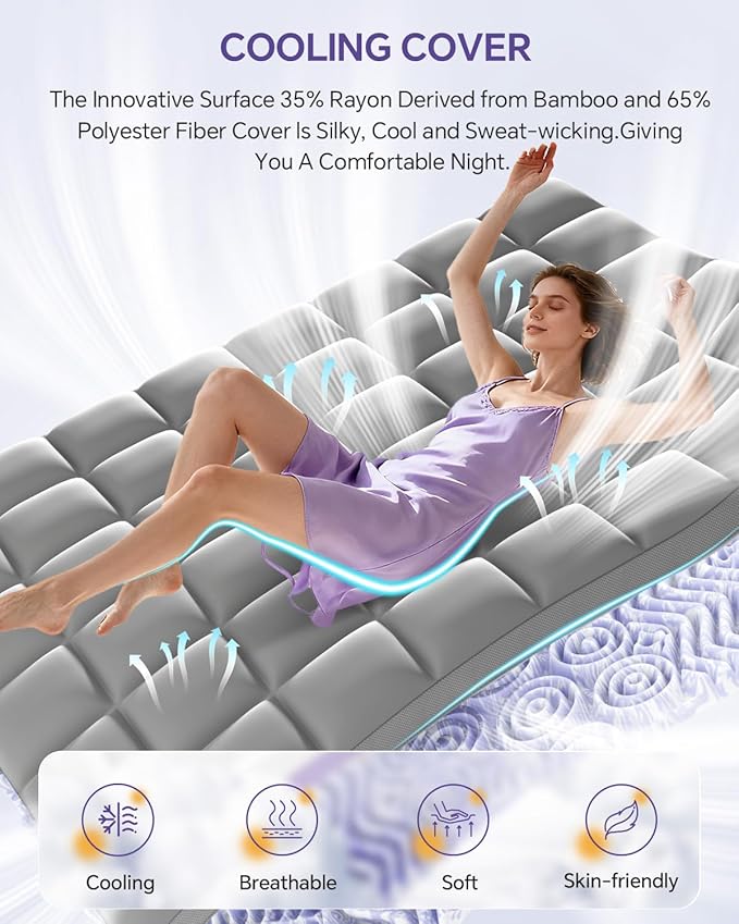 Dual Layer Memory Foam Twin XL Mattress Topper - 3 Inch Cooling Pillow Top Cover Rayon and 2 Inch Gel Egg Crate Foam, Twin XL Extra Long College Dorm Room Essentials (Grey)