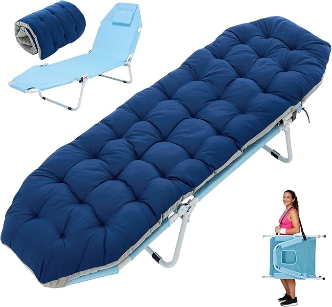 ABORON Folding Camping Cot with Mat & Face/Arm Hole for Adults, Portable Sleeping Bed for Outdoor, Camping, and Travel, Comfortable & Easy to Set Up