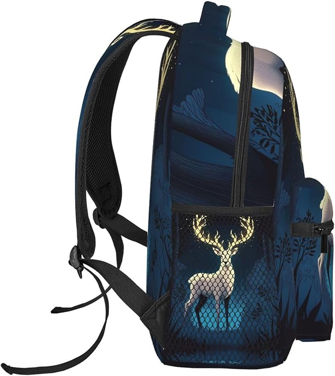 Rucksack Anti-Theft Multipurpose Large Capacity Carry On Bag, Mysterious Gold Elk Art Travel Hiking Bag Day Pack With Side Pockets
