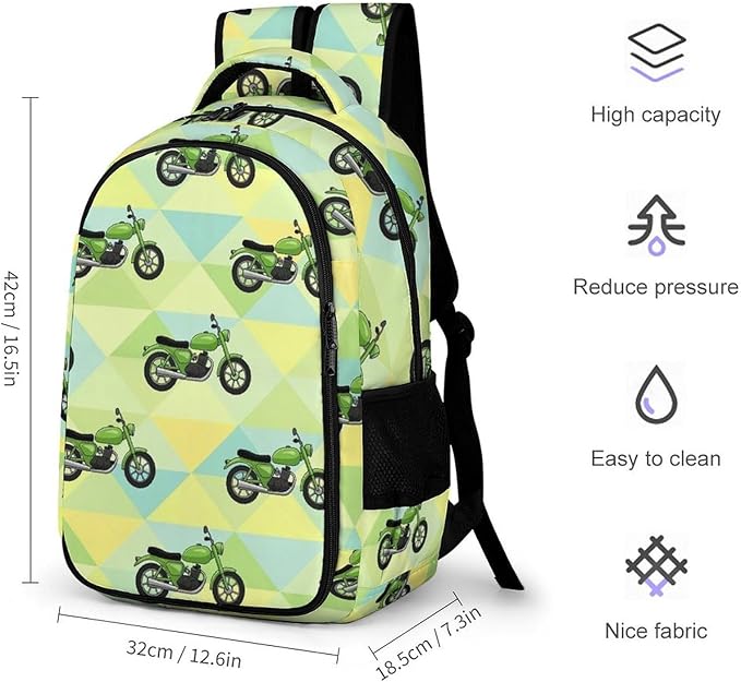 Water Resistant Laptop Backpack Motorcycle Motorbike Motor Bicycle Dirt Bike Mint Gree, Business Anti Theft Computer Bag with Water Bottle Pockets for College Men Women