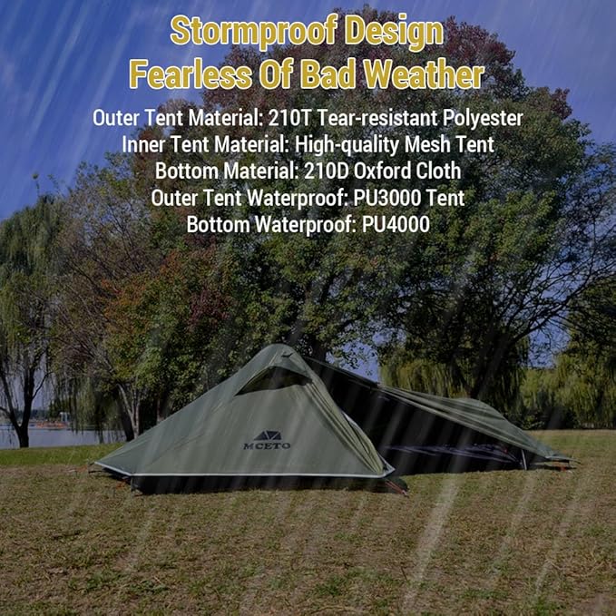 Backpacking Tent 1 Person Ultralight Aluminum Pole Stormproof Camping Tent Suitable for Four Seasons Single Person Tent,Best one Person Tent, Special floor cloth, Green