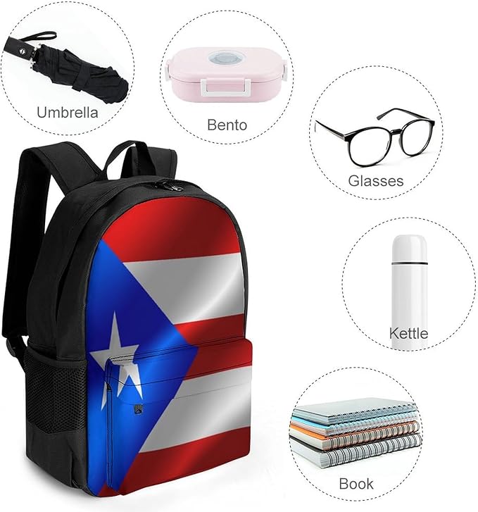 Polyester Daypack for Camping Travel Walking Cycling, Big Capacity Anti-Theft Multipurpose Bookbag, Flag Of Puerto Rico Camping Outdoor Backpack