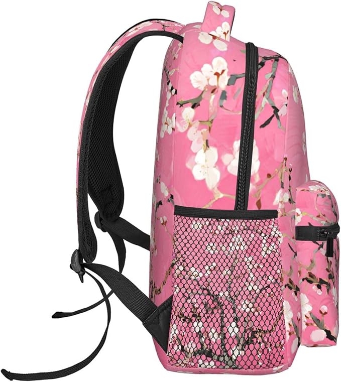 Rucksacks Multipurpose Anti-Theft Big Capacity Bookbag, Floral Abstract Pink Cherry Flowers Bloom Art Travel Hiking Camping Rucksack With Padded Straps