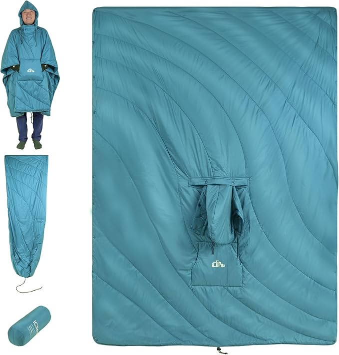 iClimb Hooded 3M Thinsulate Insulation Warm Camping Blanket Wearable Poncho Ultralight Compact