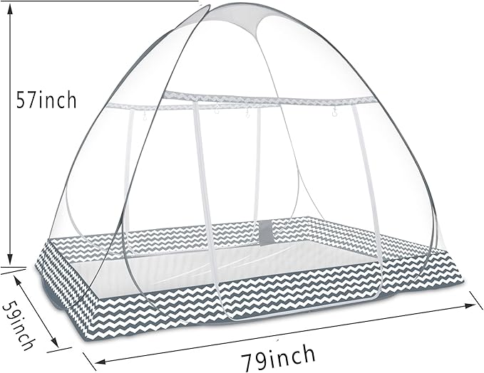 Instant Pop-Up Mosquito Net Tent for Bed | Full Enclosure Design with Ultra-Fine Mesh & Portable Foldable Frame | Indoor/Outdoor Camping, Travel Bed Canopy - Easy Setup & Pack up(Queen Size)