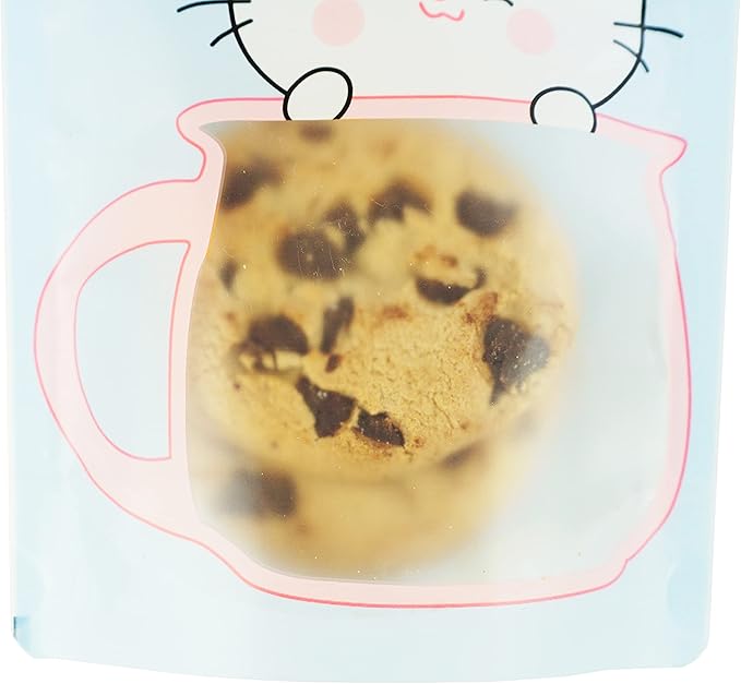 QQ Studio 100 Animal Designed Snack Bags, Plastic Bakery Bags, Cute Favor Bags for Snacks, Pastel Cookie Bags with Window, Zipper Seal Treat Storage Bags (6.25 Inch x 9 Inch, Blue Kitty)