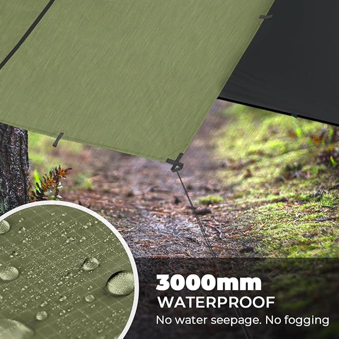 Bearhard Waterproof Camping Tarp, Lightweight Hammock Rain Fly, UV Protection and PU 3000mm Waterproof Backpacking Tarp, Tent Footprint or Shelter Kit for Hiking and Outdoor Adventure