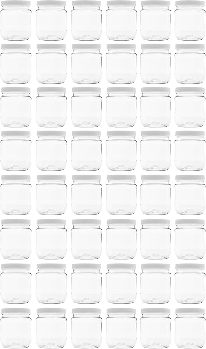 Plastic Storage Jars with Leak Proof Lids, BPA Free, Hand Wash Only (12oz Jar, 48PK)