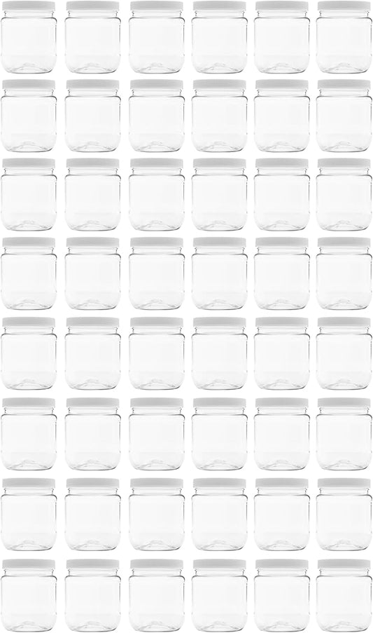 Plastic Storage Jars with Leak Proof Lids, BPA Free, Hand Wash Only (12oz Jar, 48PK)