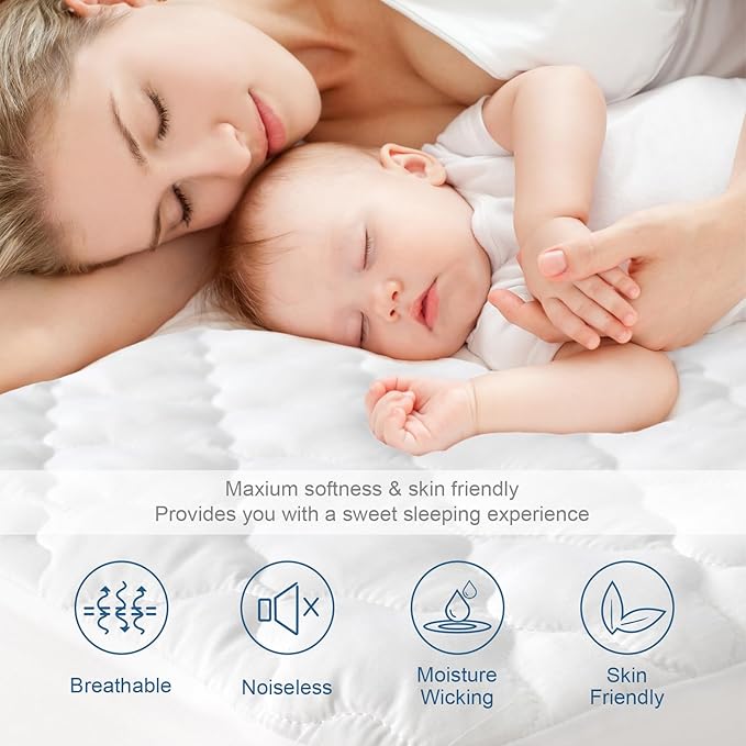 Cot Mattress Protector Pad Waterproof Quilted 30" x 75", Breathable & Cooling Cot Mattresses Cover Fitted for Daybed/Rollaway/Narrow Twin Bed/Camping/RV Bunk with Deep Pocket Up to 10", (White)
