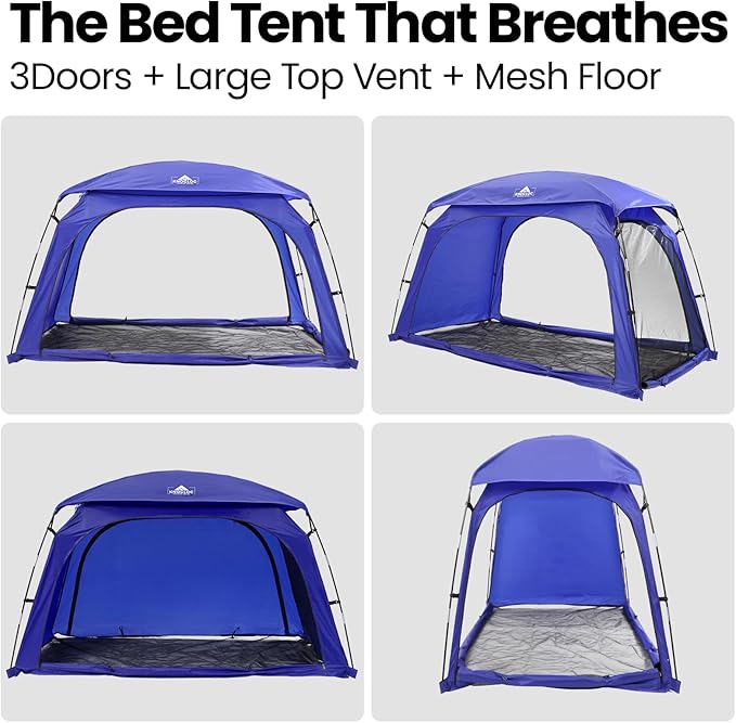 Twin Bed Tent for Boys Healthier Sleep & Privacy with Built-in Fan Pocket for Improved Airflow, CPC Certified Light Blocking Sensory Bed Tent for Boys' Sleep Independence, Sleepover(Blue)