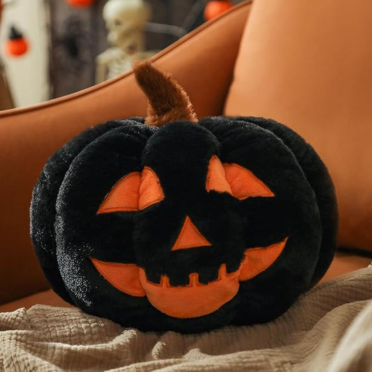 YRXRUS Cute Pumpkin Pillows, Halloween Pillow, Pumpkin Shaped Throw Pillows Happy Halloween Decoration, Black 6x12 Inches Soft Rabbit Fur Pillow for Natural Accent Pillows for Holiday, Fall