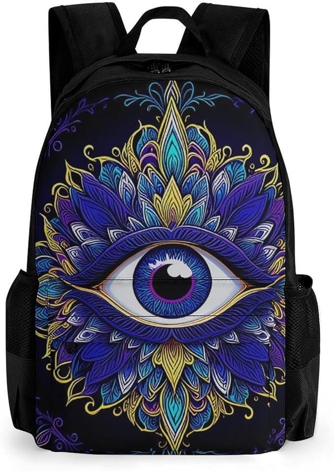 Supdreamc Men Women Polyester Abstract Symbol Of All Seeing Eye Boho Indian Ethnic Style Daypack Big Capacity Shoulder Bag With Smooth Zippers for Hiking Work Walking Cycling