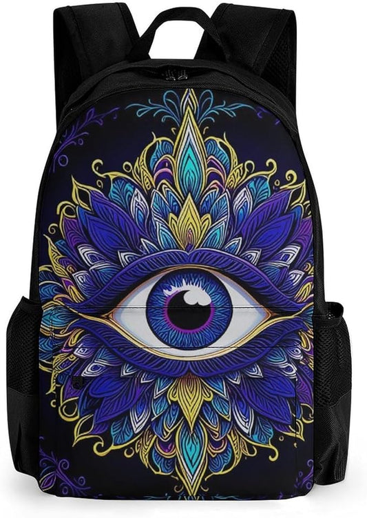 Supdreamc Men Women Polyester Abstract Symbol Of All Seeing Eye Boho Indian Ethnic Style Daypack Big Capacity Shoulder Bag With Smooth Zippers for Hiking Work Walking Cycling