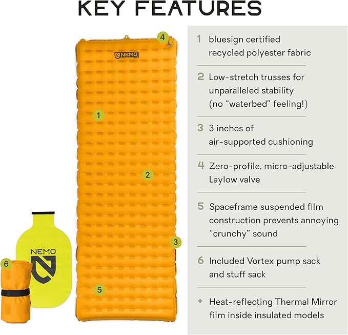 Nemo Tensor Ultralight Insulated Sleeping Pad (2022) | Insulated Camping Sleeping Pad with Quiet Support, Regular Wide