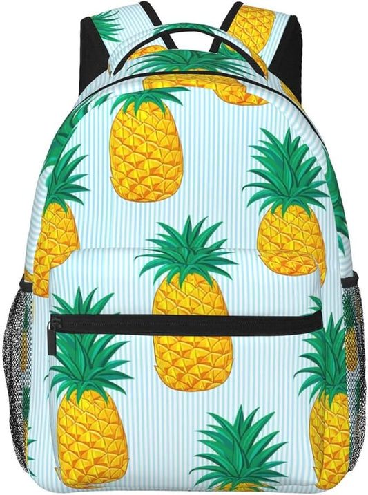 Daypack Backpack Polyester Anti-Theft Multipurpose Pineapple Pattern Bookbag Big Capacity Travel Hiking Camping Rucksack With Smooth Zippers