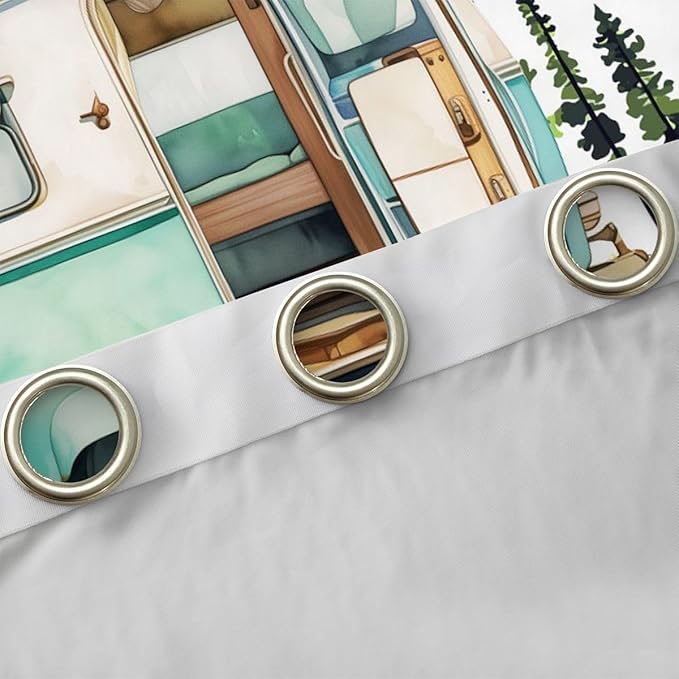 Erosebridal Camper Window Curtains 52" Wx84 L Happy RV Camping Blackout Curtains for Bedroom Living Room,Camp Adventure Window Treatments Summer Camper Forest Drapes Decor 2 Panels