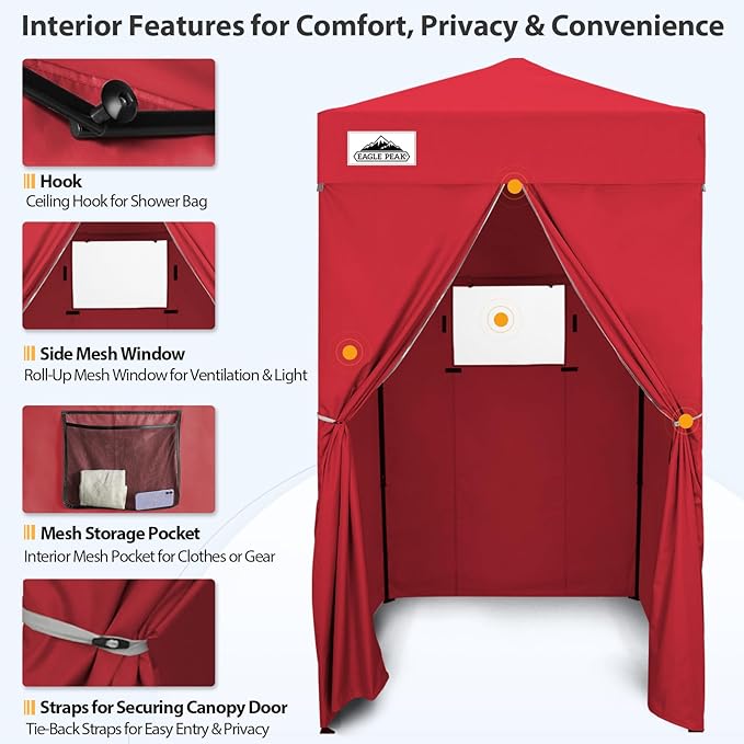EAGLE PEAK EAGLE PEAK Flex Ultra Compact Pop-up Canopy, Sun Shelter, Changing Room, Portable Privacy Canopy Cabana, 4x4ft Canopy Tent, for Pool, Fashion Photoshoots, or Camping, Red