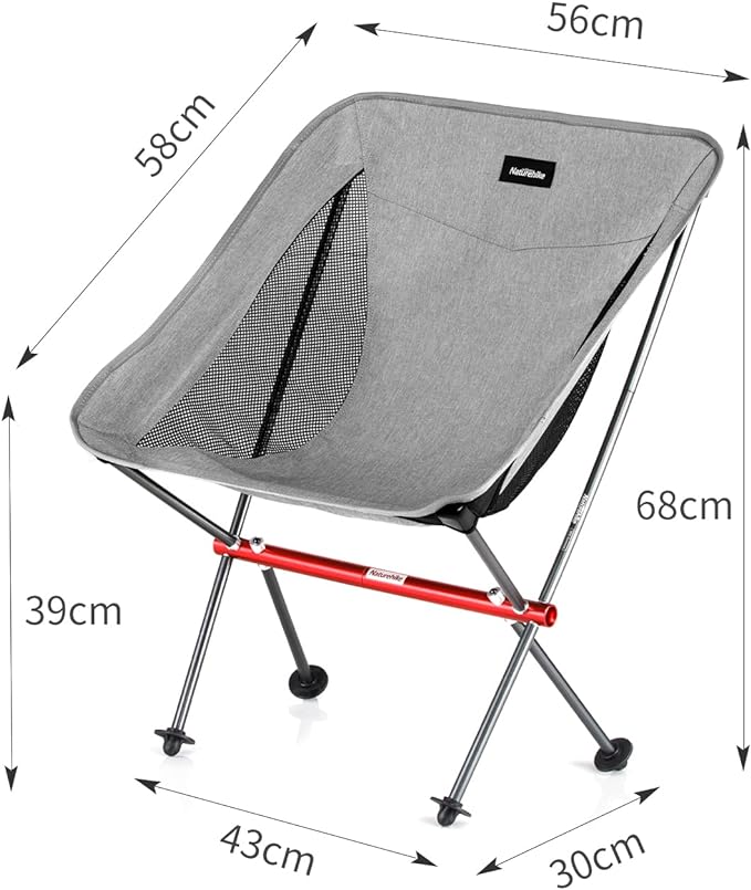 Naturehike Camping Chair, Foldable Chair with Storage Bag, Outdoor Portable Chair for Adults, Lightweight, Supports 330lbs, Backpacking Chair for Fishing, Hiking, Beach, Lawn