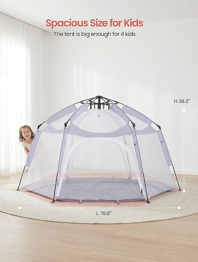 Porayhut Large Pop Up Play Tent for Kids, 78" Instant Toddler Playhouse with Removable Floor & UV50+ Sun Shade, 360° Mesh Mosquito-Free Tent for Indoor Outdoor Beach Backyard, Fits 4 Kids