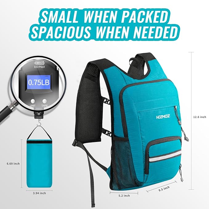 10L Small Hiking Backpack For Women Men, Lightweight Travel Packable Back Pack, Foldable Camping Hiking Daypack With Vest-style and Touchscreen Phone Pocket (Lake Green)