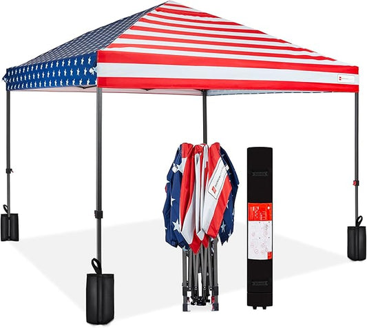Best Choice Products 8x8ft Pop Up Canopy Tent, Outdoor Shade, 1 Person 1 Minute Set Up, Carry Case, 4 Weight Bags - American Flag