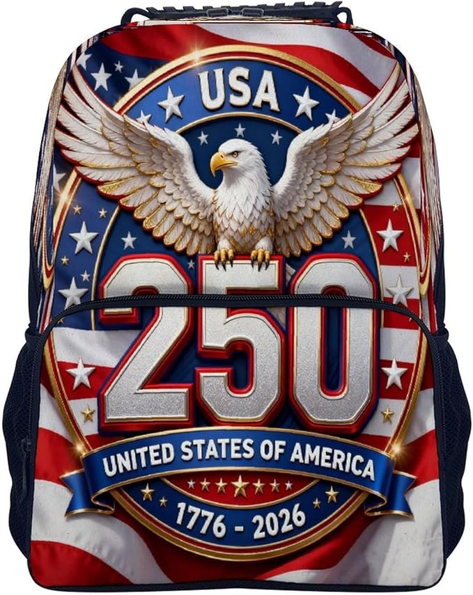 Rucksack Anti-Theft Multipurpose Big Capacity Carry On Bag, American Anniversary 250th Freedom Patriotic Art Traveling Camping Backpack With Side Pockets