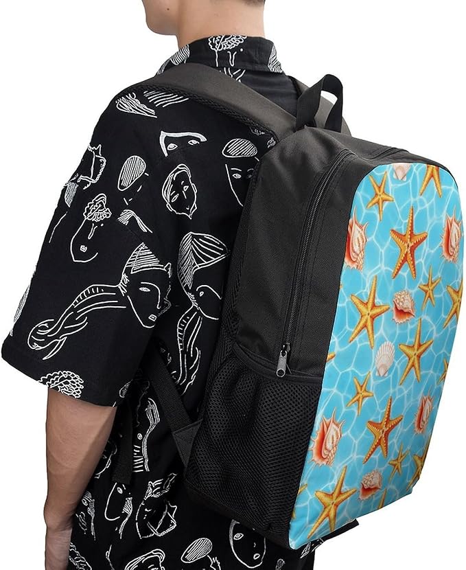 Large Rucksack for Outdoor Hiking and Camping with Daypack Design, Summer Beach Starfish Seashell Daypack Backpack Men Women