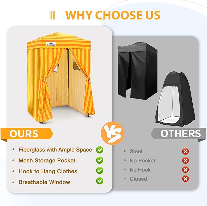 EAGLE PEAK Flex Ultra Compact 4x4 Pop-up Canopy, Sun Shelter, Changing Room, Portable Privacy Canopy Cabana for Pool, Fashion Photoshoots, or Camping, Yellow/Orange