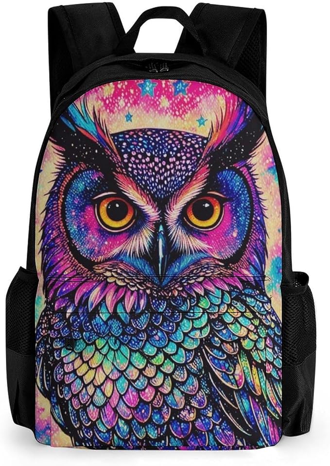 Supdreamc Rucksack Polyester Anti-Theft Multipurpose Galaxy Owl Bookbag Big Capacity Travel and Sport Backpack Rucksack With Side Pockets