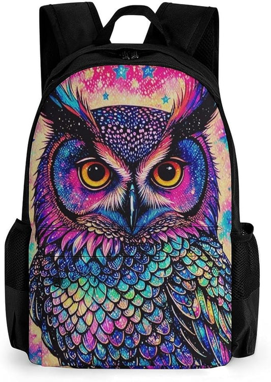 Supdreamc Rucksack Polyester Anti-Theft Multipurpose Galaxy Owl Bookbag Big Capacity Travel and Sport Backpack Rucksack With Side Pockets