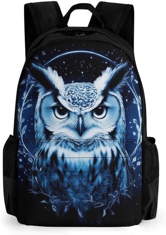 Men Women Lightweight Fantasy Beautiful Owls Art Casual Daypack Big Capacity Bookbag With Padded Straps for Gym Travel Walking Cycling