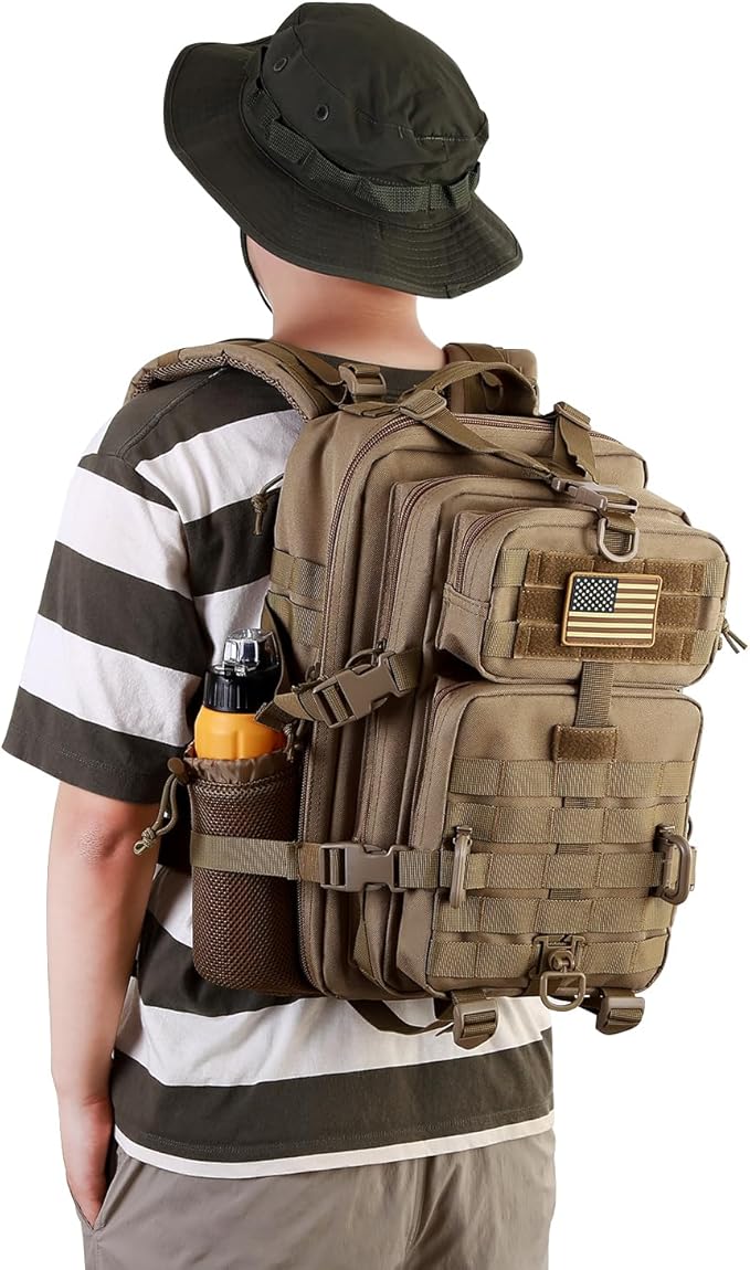 30L MOLLE Assault Pack, Tactical Backpack Military Army Camping Rucksack with Bottle Holder, 3-Day Pack, Khaki