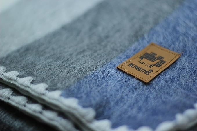 Alpaca Wool Blanket - Queen Size Bed Blanket - Best Gift & Warm Throw, Lightweight, Couch or Camp- Outdoor - 87 x 64 inches (Gray & Blue)