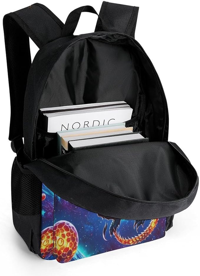 Supdreamc Rucksacks Multipurpose Anti-Theft Big Capacity Bookbag, Cool Dragon With Fire Ball Art Travel Hiking Camping Rucksack With Padded Straps