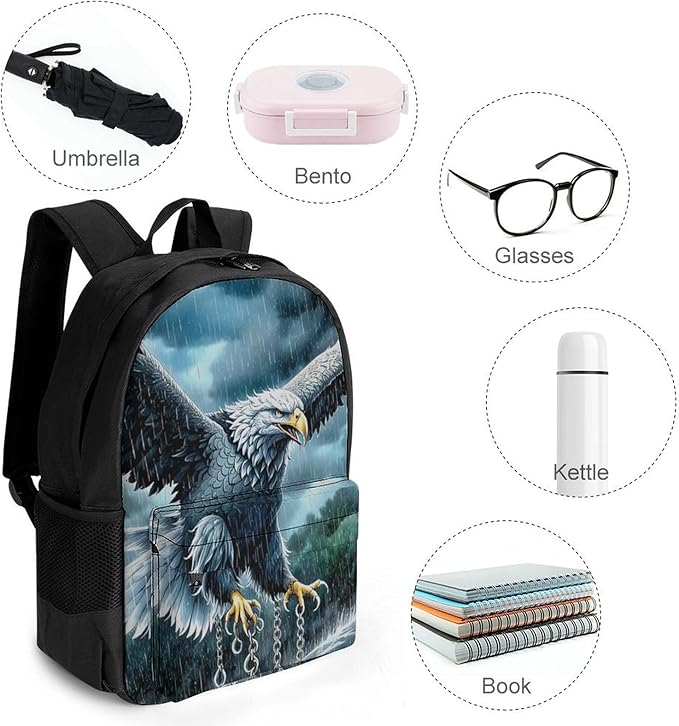 Daypack Backpack Polyester Anti-Theft Multipurpose Eagle In The Rain Bookbag Big Capacity Travel Hiking Camping Rucksack With Smooth Zippers