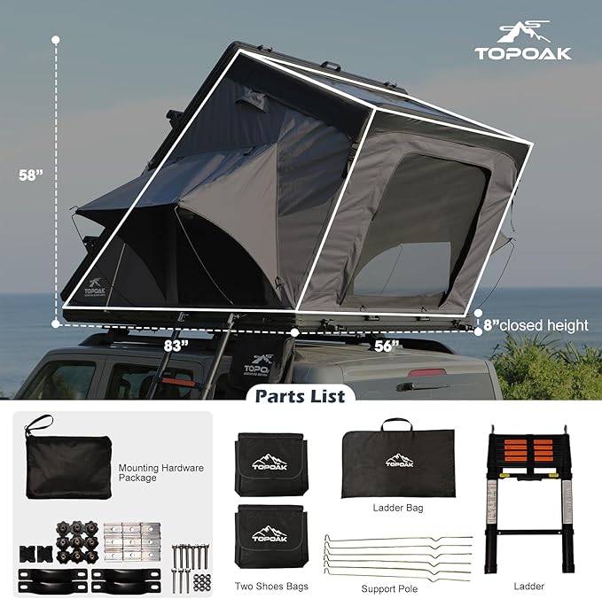 Rooftop Tent Hard Shell,Car Truck Bed Tent for Camping,Car SUV Jeep Tent Waterproof,Aluminium Alloy RTT Easy Setup-Topoak Stellar (Stellar)