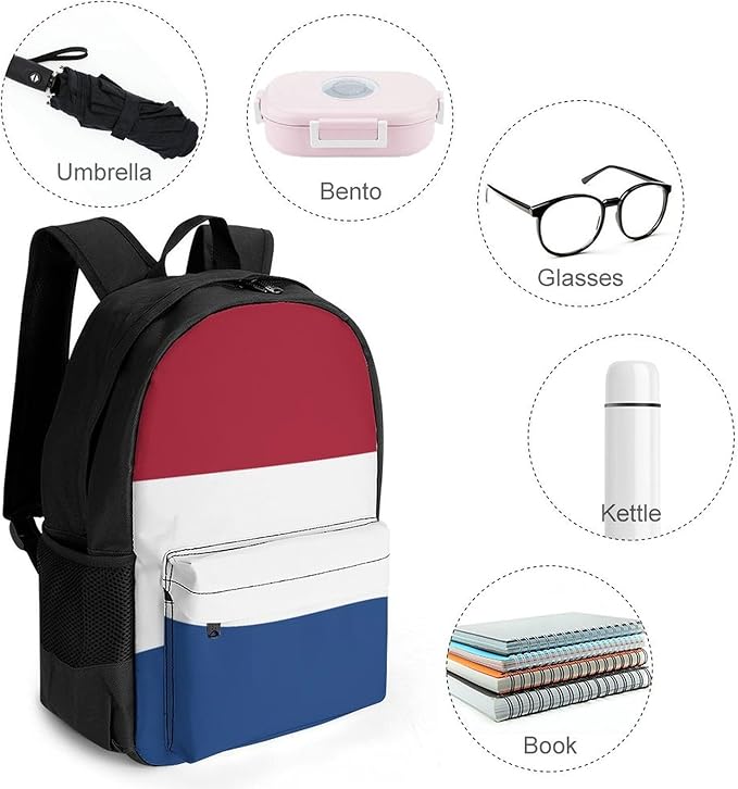 Rucksack Anti-Theft Multipurpose Large Capacity Carry On Bag, Netherlands Flag Travel Hiking Bag Day Pack With Side Pockets