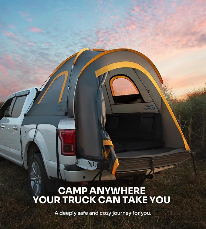 JOYTUTUS Pickup Truck Tent 2.0, Waterproof PU2000mm Double Layer for 2 Person, Portable Truck Bed Tent with Rainfly, 5.5'-5.8' Camping Preferred - Orange