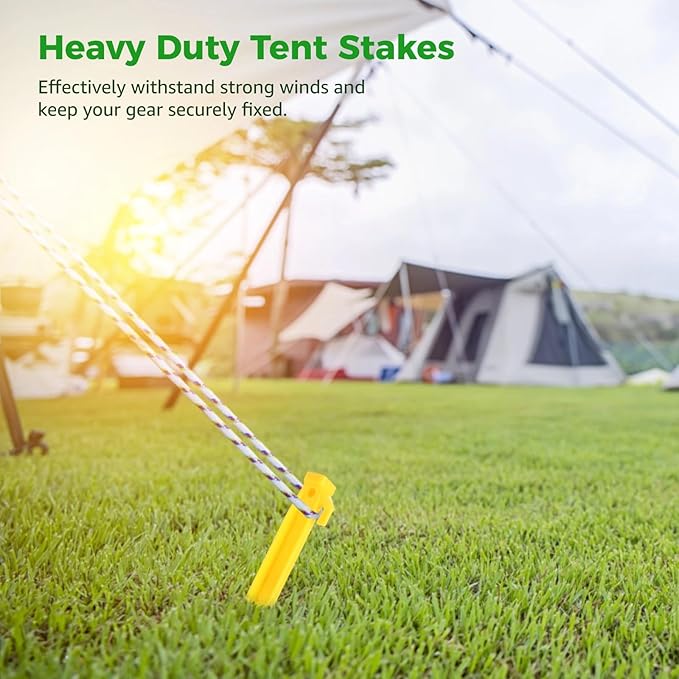 50 Pcs Plastic Tent Stakes, 9 Inch Heavy Duty Tent Pegs, High Strength Triangular Garden Stakes, Spike Hook Canopy Stakes for Secure Rope Tie-Down, Ideal for Camping, Outdoor Activities